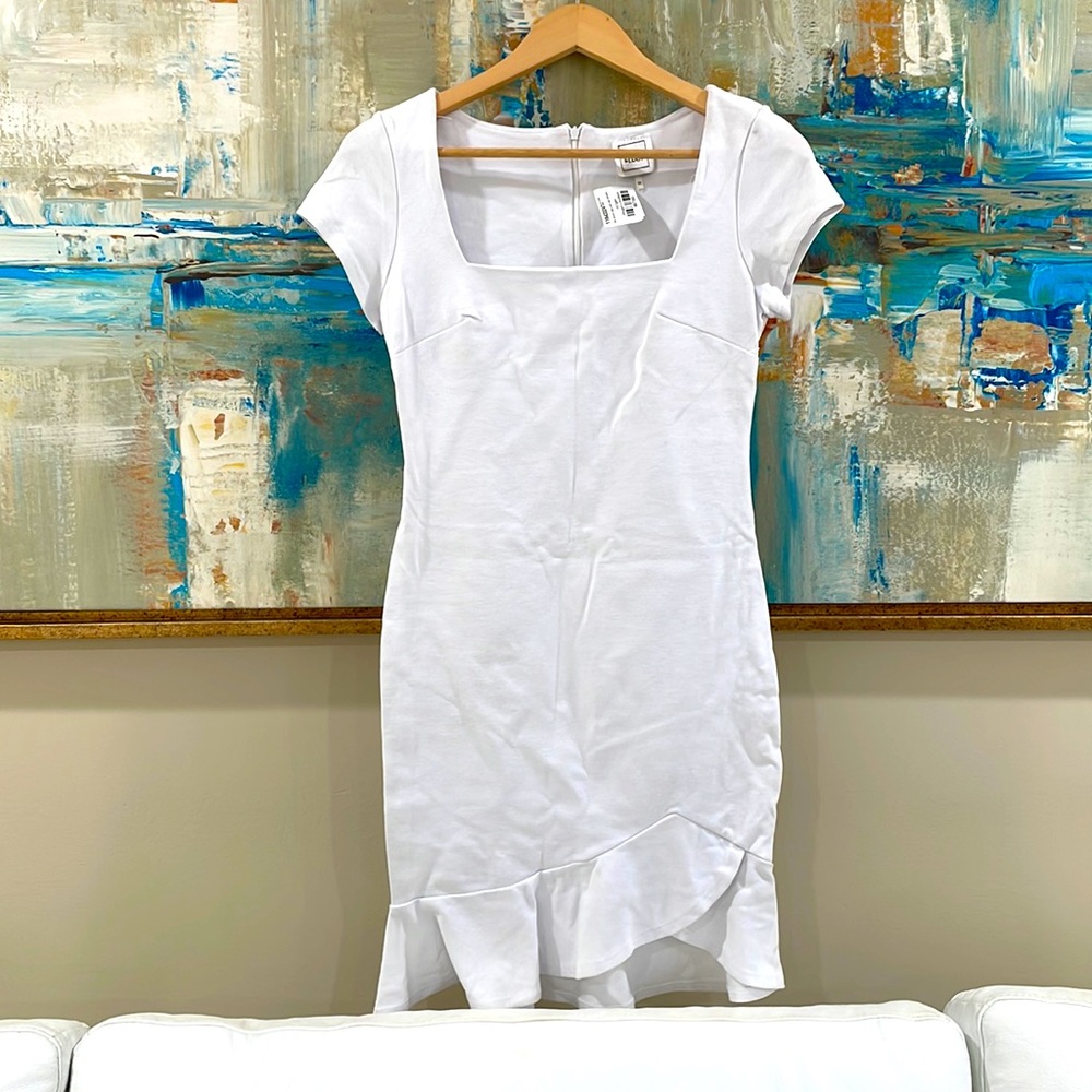 NWT white dress square neck tennis ruffle cap sleeve stretch XS LISA & LUCY